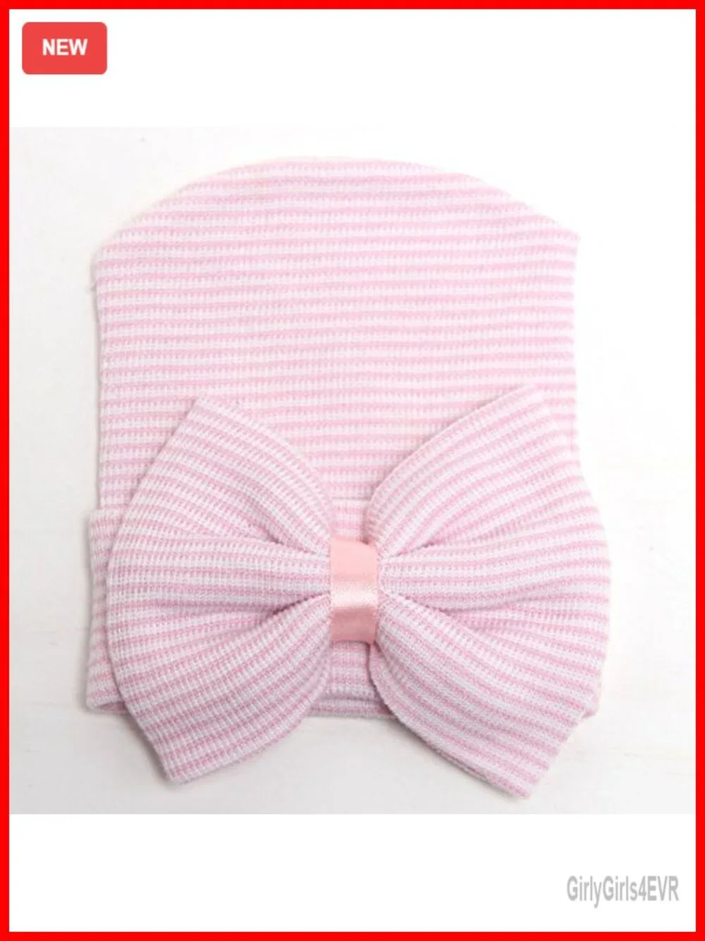 Newborn Hospital Hat with Bow Cotton Infant Beanie & Mittens 0-3 Months